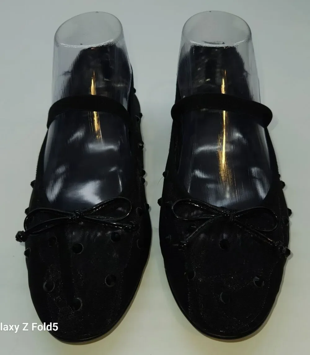 Jeffrey Campbell Perky Studded Mesh Mary Jane Ballet Flats Black Size 7.5